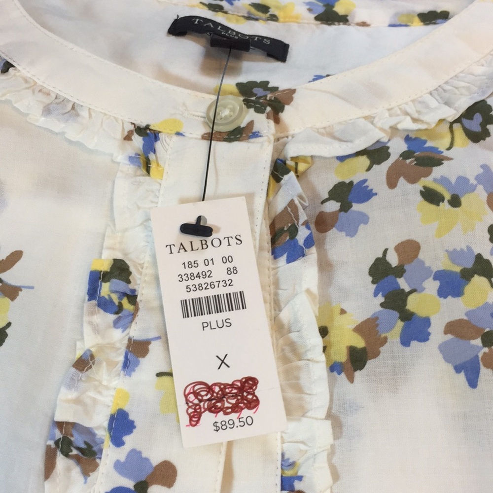 Talbots Plus Button Down Floral Top Shirt with Mini Ruffle Detailing Size X - Picture 5 of 16